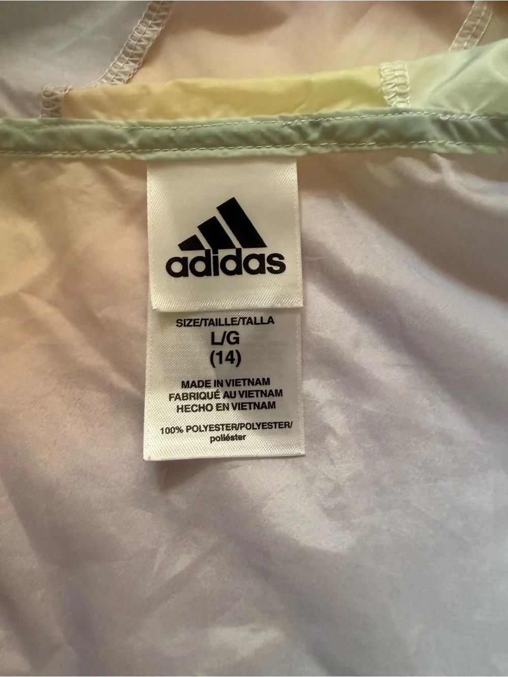 Adidas Girls Pastel Hooded Windbreaker Jacket Size Large 14 Full Zip Lightweight